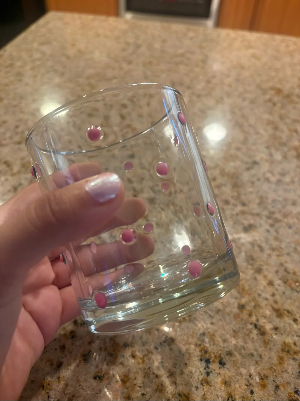 Clear Glass Cup with Pink Polka Dots